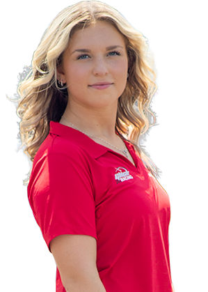 Kylie Glick wearing a red polo shirt.